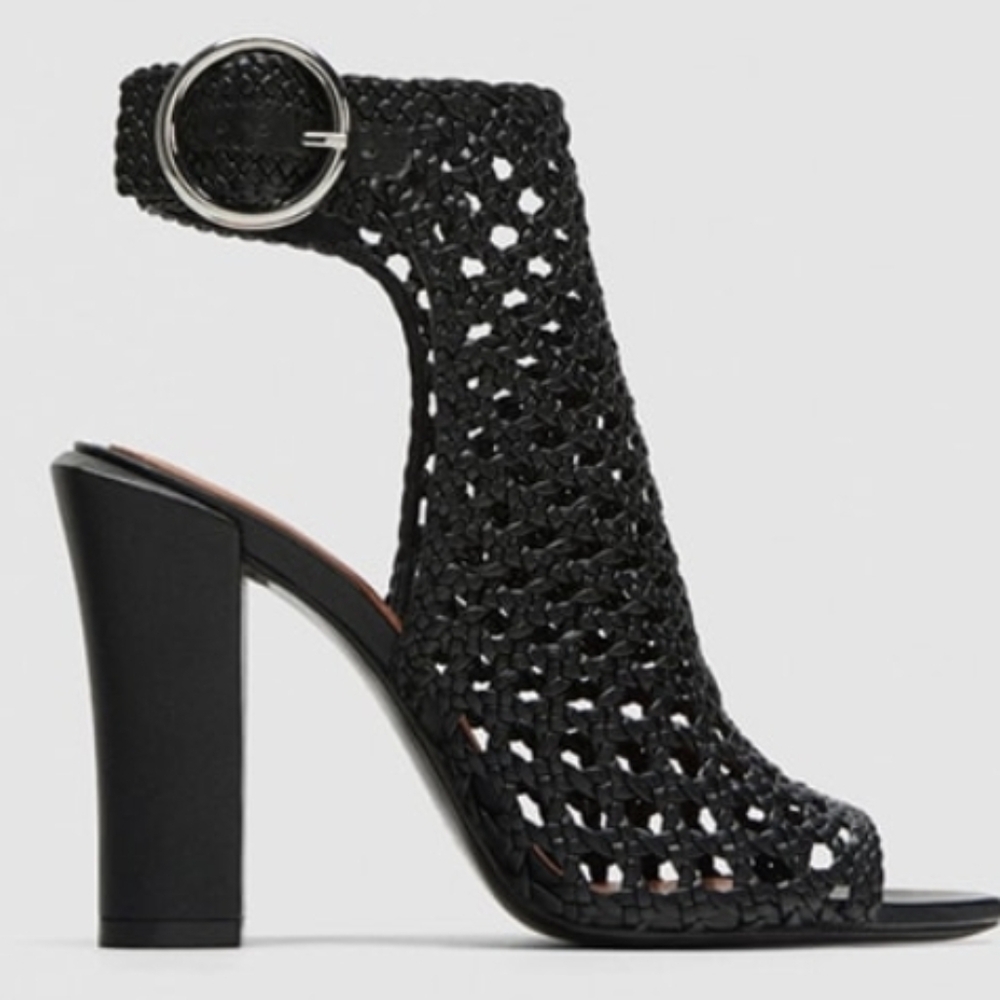 ZARA braided cage Block Heel Peep Toe Lattice Sandals 36